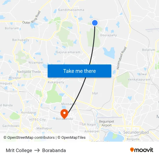 Mrit College to Borabanda map