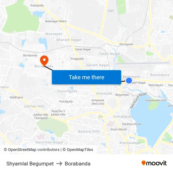 Shyamlal Begumpet to Borabanda map