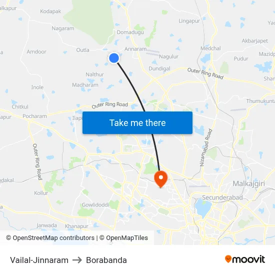 Vailal-Jinnaram to Borabanda map