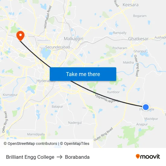 Brilliant Engg College to Borabanda map