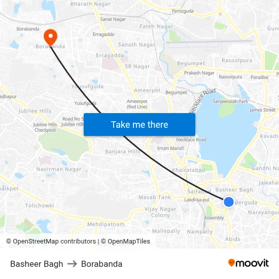 बशीर बाग to बोरबंदा map