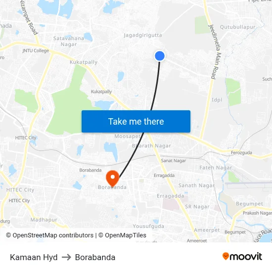 Kamaan Hyd to Borabanda map