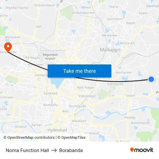 Noma Function Hall to Borabanda map
