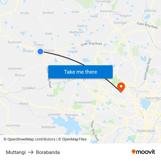 Muttangi to Borabanda map