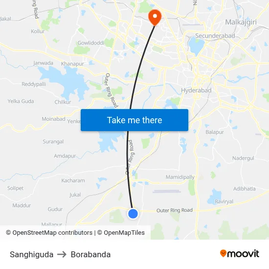 Sanghiguda to Borabanda map