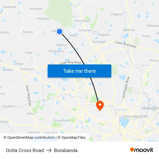 Ootla Cross Road to Borabanda map