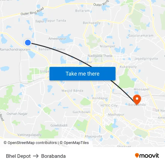 Bhel Depot to Borabanda map