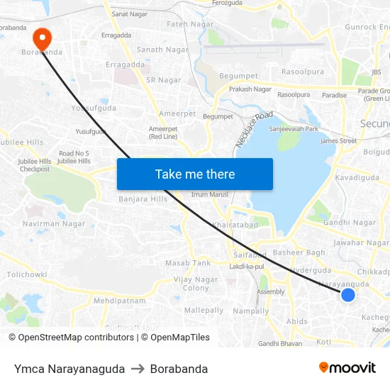 Ymca Narayanaguda to Borabanda map