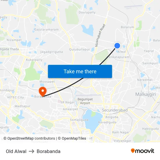 Old Alwal to Borabanda map