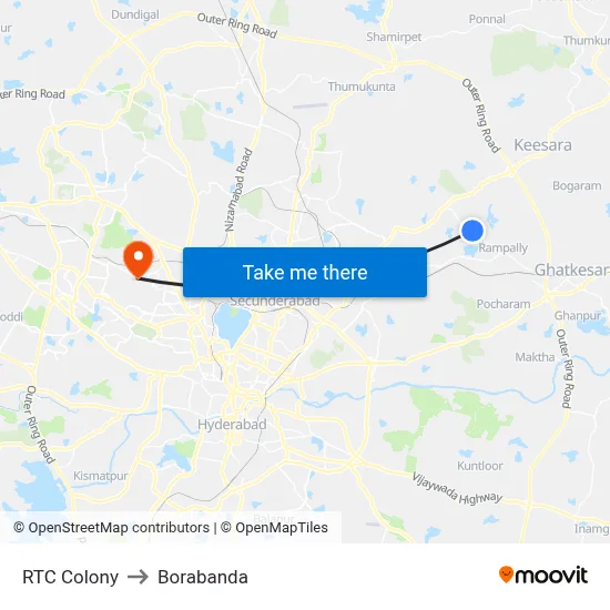 RTC Colony to Borabanda map