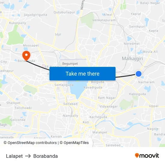 Lalapet to Borabanda map