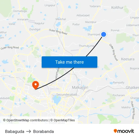 Babaguda to Borabanda map