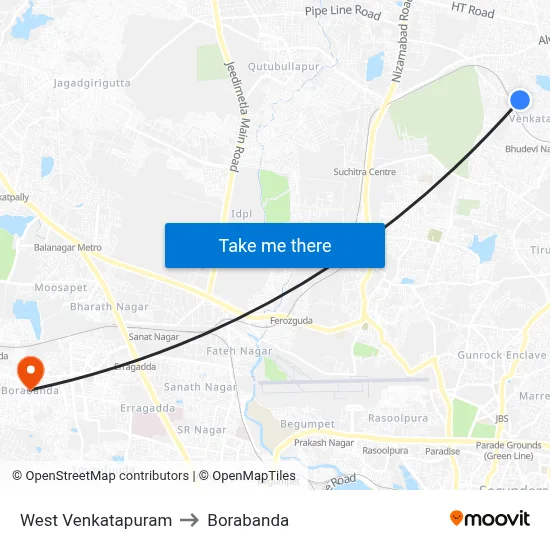 West Venkatapuram to Borabanda map