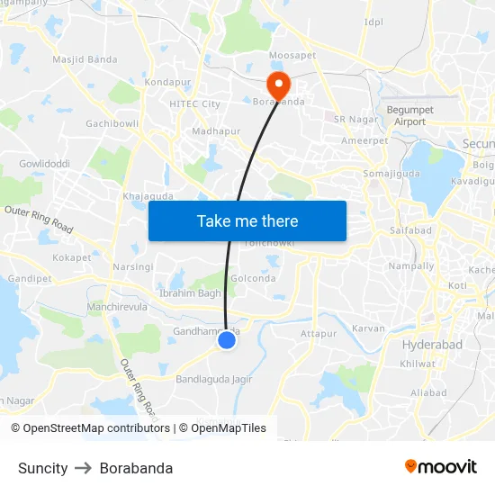 Suncity to Borabanda map