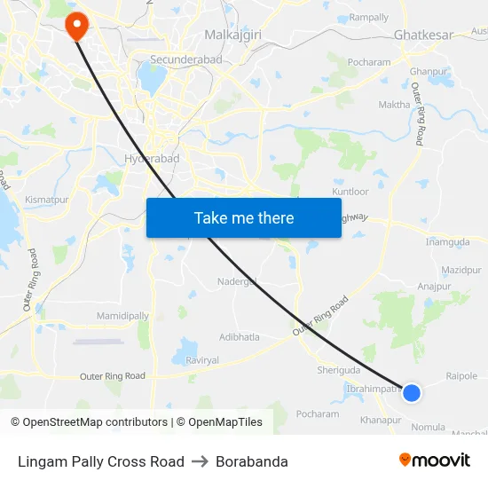 Lingam Pally Cross Road to Borabanda map