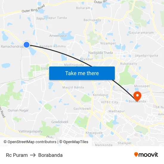 Rc Puram to Borabanda map
