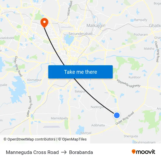 Manneguda Cross Road to Borabanda map