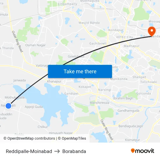 Reddipalle-Moinabad to Borabanda map