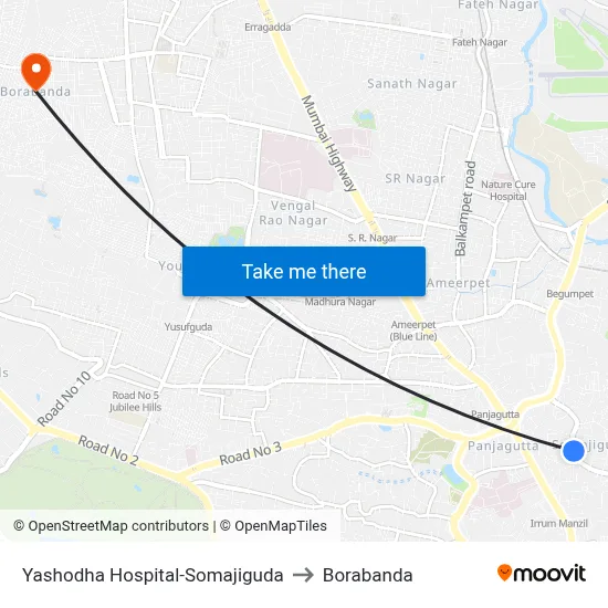 Yashodha Hospital-Somajiguda to Borabanda map