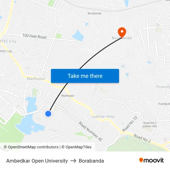 Ambedkar Open University to Borabanda map