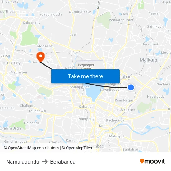 Namalagundu to Borabanda map