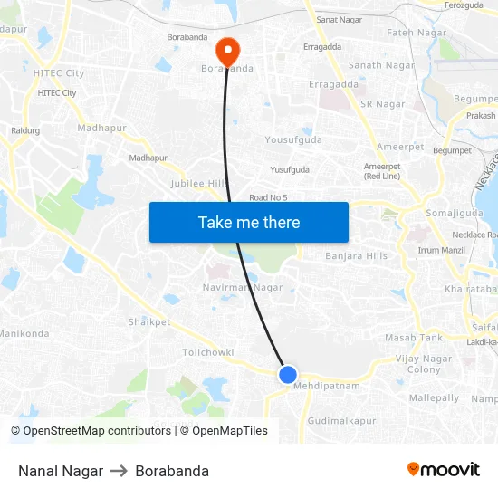 Nanal Nagar to Borabanda map