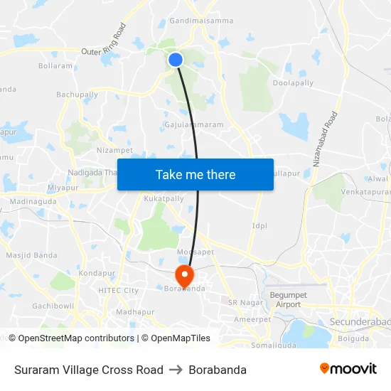 Suraram Village Cross Road to Borabanda map