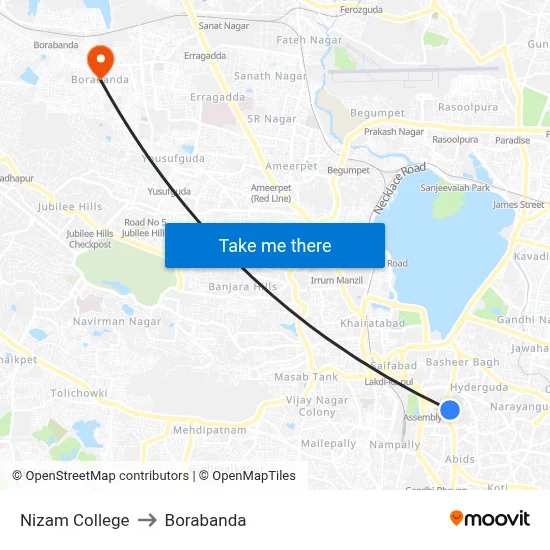 Nizam College to Borabanda map