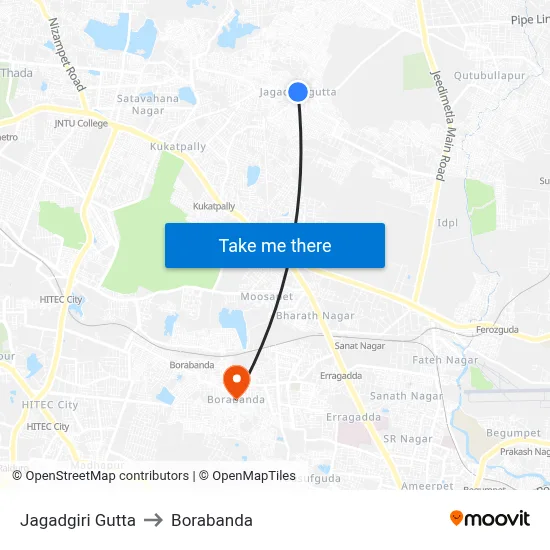 Jagadgiri Gutta to Borabanda map