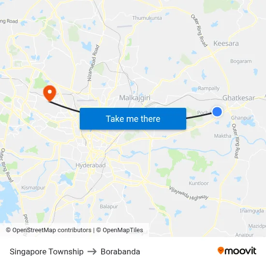 Singapore Township to Borabanda map