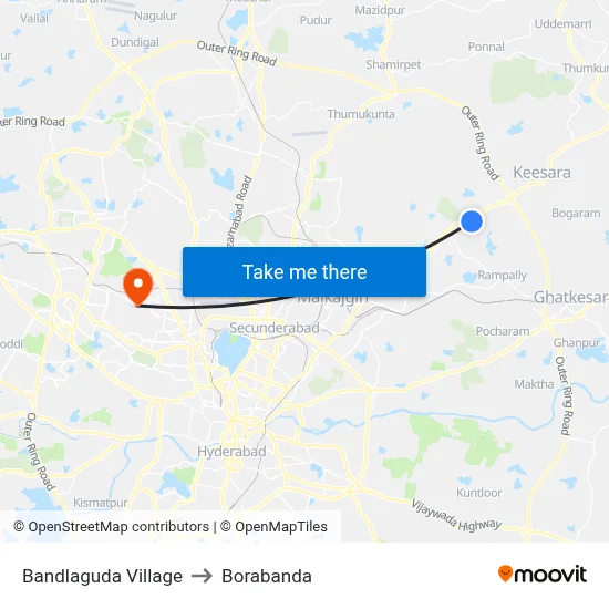Bandlaguda Village to Borabanda map
