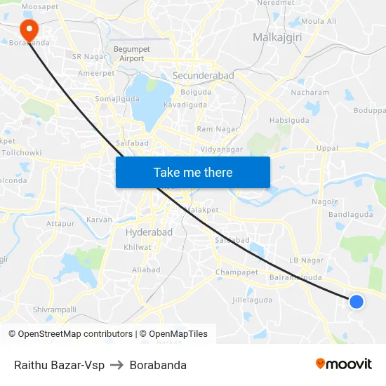 Raithu Bazar-Vsp to Borabanda map