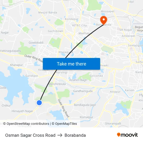 Osman Sagar Cross Road to Borabanda map