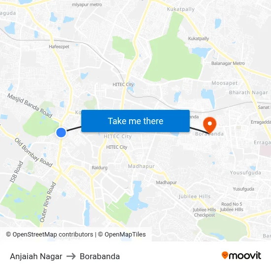 Anjaiah Nagar to Borabanda map