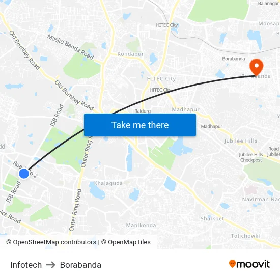 Infotech to Borabanda map