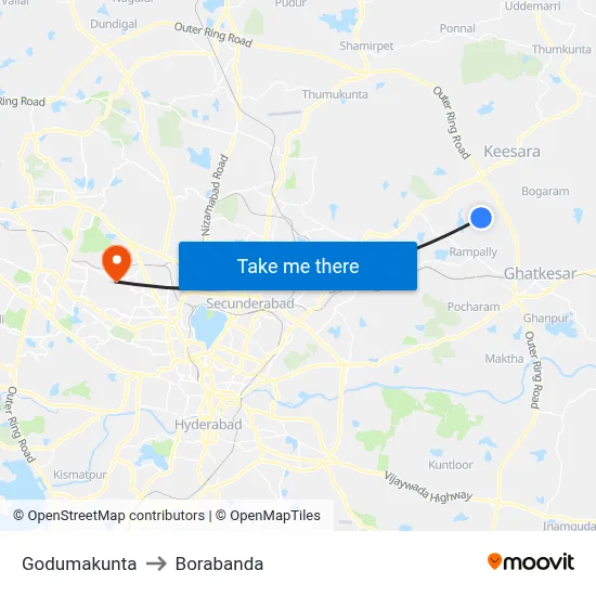 Godumakunta to Borabanda map