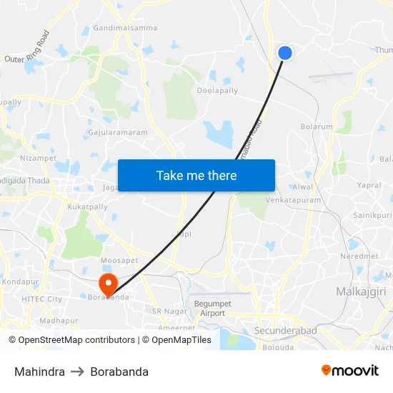 Mahindra to Borabanda map