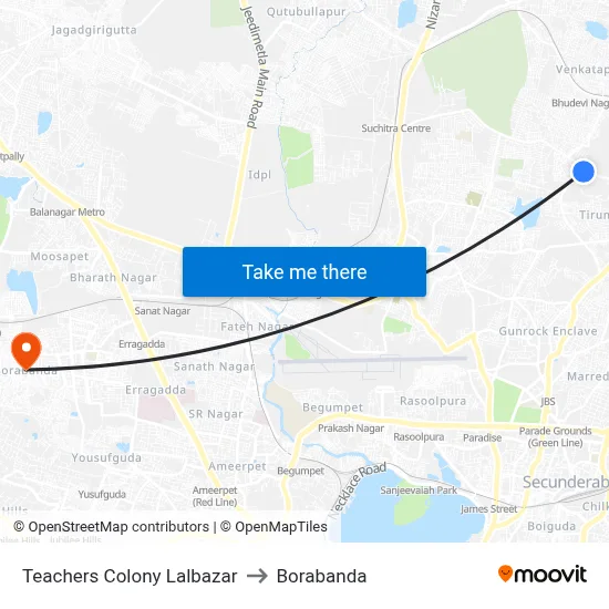 Teachers Colony Lalbazar to Borabanda map