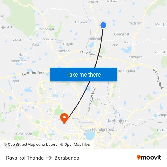Ravalkol Thanda to Borabanda map