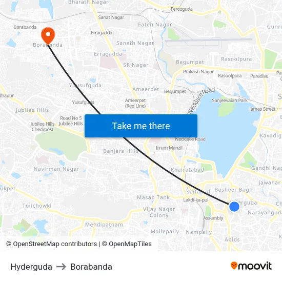 Hyderguda to Borabanda map