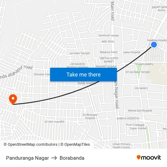 Panduranga Nagar to Borabanda map