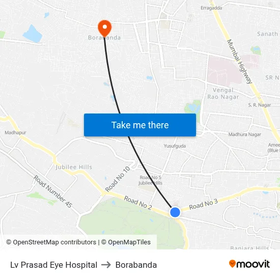 Lv Prasad Eye Hospital to Borabanda map