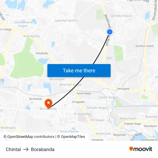 Chintal to Borabanda map