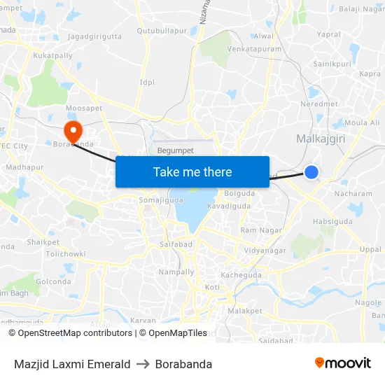 Mazjid Laxmi Emerald to Borabanda map