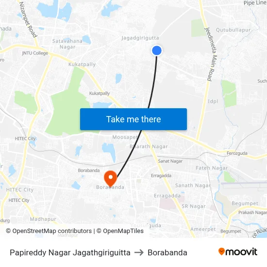 Papireddy Nagar Jagathgiriguitta to Borabanda map