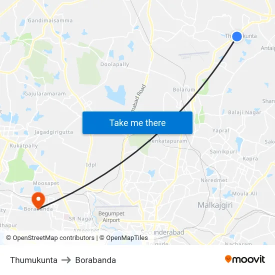 Thumukunta to Borabanda map