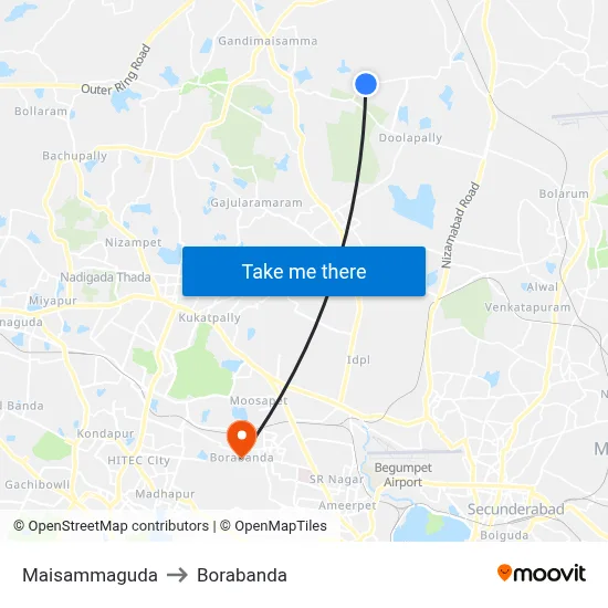 Maisammaguda to Borabanda map