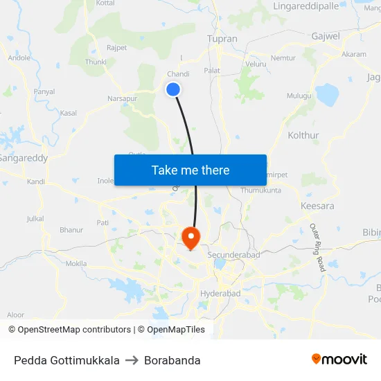 Pedda Gottimukkala to Borabanda map