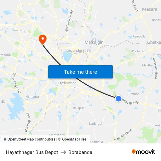 Hayathnagar Bus Depot to Borabanda map