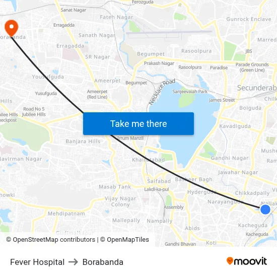 Fever Hospital to Borabanda map